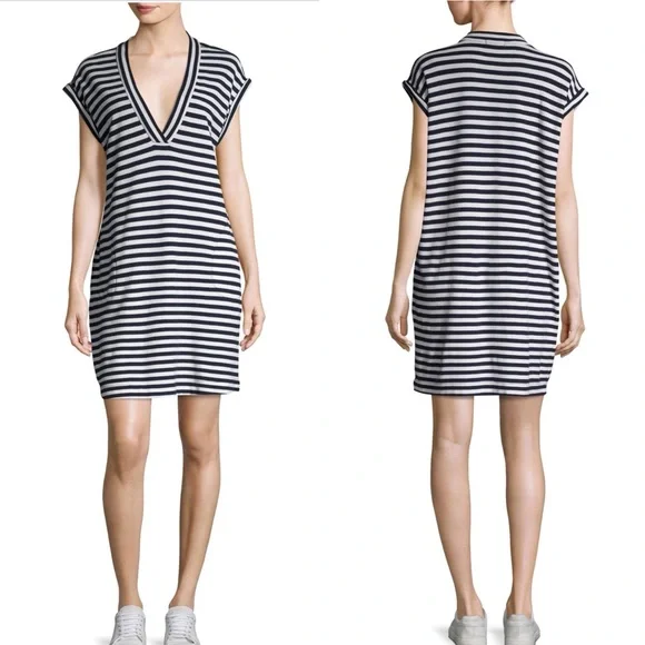 ATM navy and white v-neck stripe shift dress - Picture 1 of 6